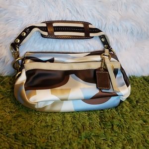 Brown and blue Coach handbag
